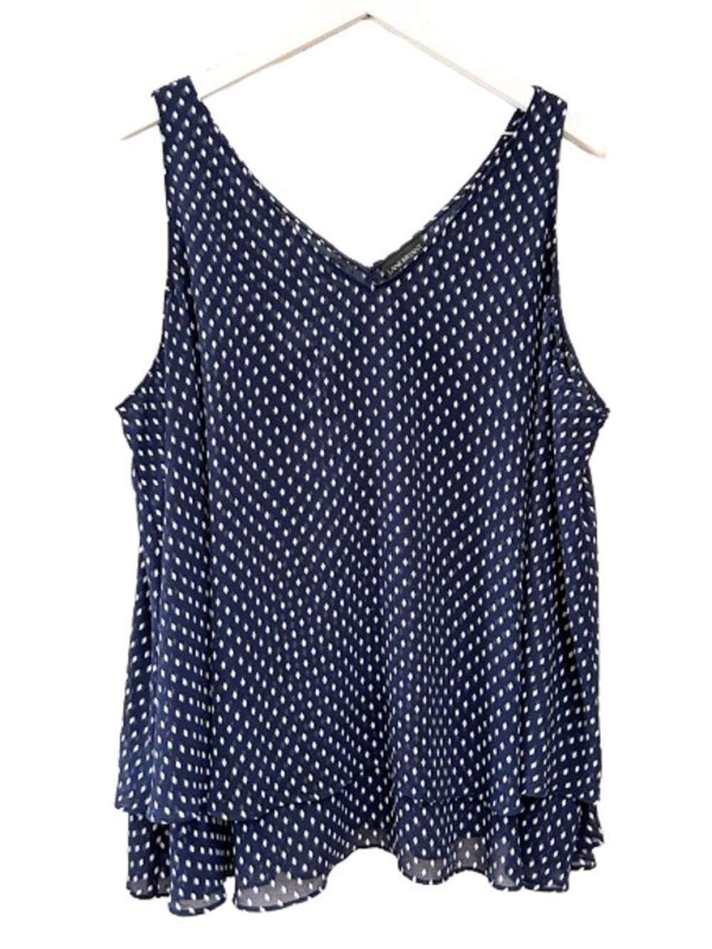 LANE BRYANT Navy Blue Polka Dot Tiered Sleeveless Tank Top Blouse Plus Size 22